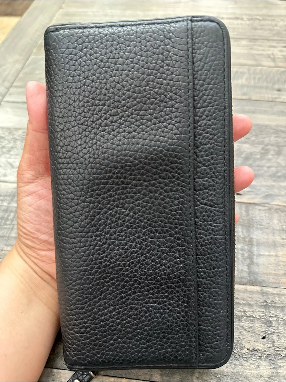 Kate Spade Black Pebbled Leather Tassel Zip Wallet with Gold Hardware